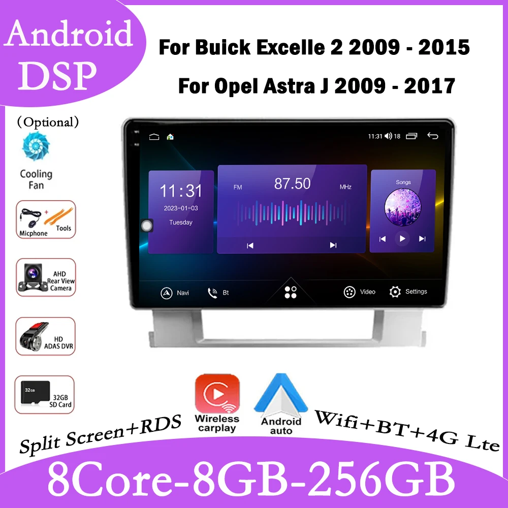 Android 14 For Buick Excelle 2 2009 - 2015 For Opel Astra J 2009 - 2017 Car Radio Multimedia Video Player GPS Carplay QLED Scree