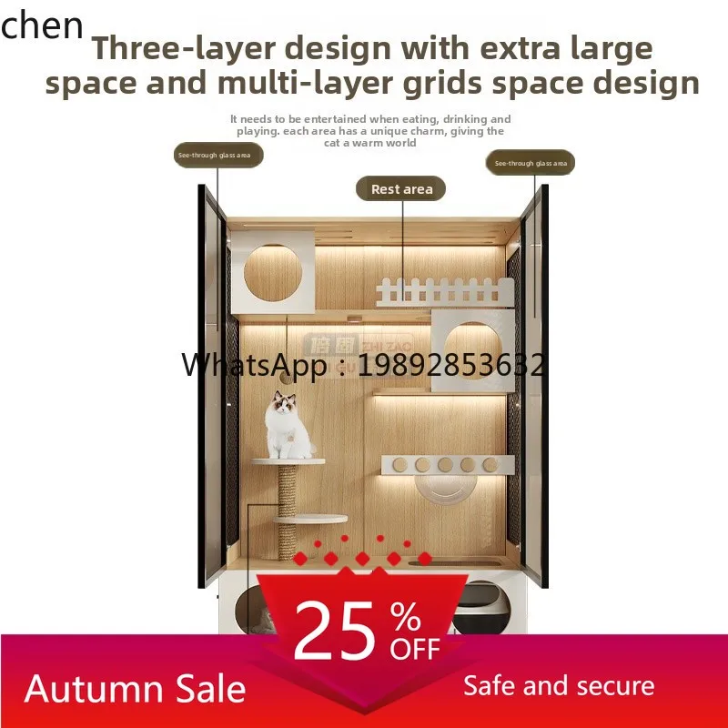 

Cat Villa Solid Wood Cat Cage Home Indoor Large Free Space Cat House