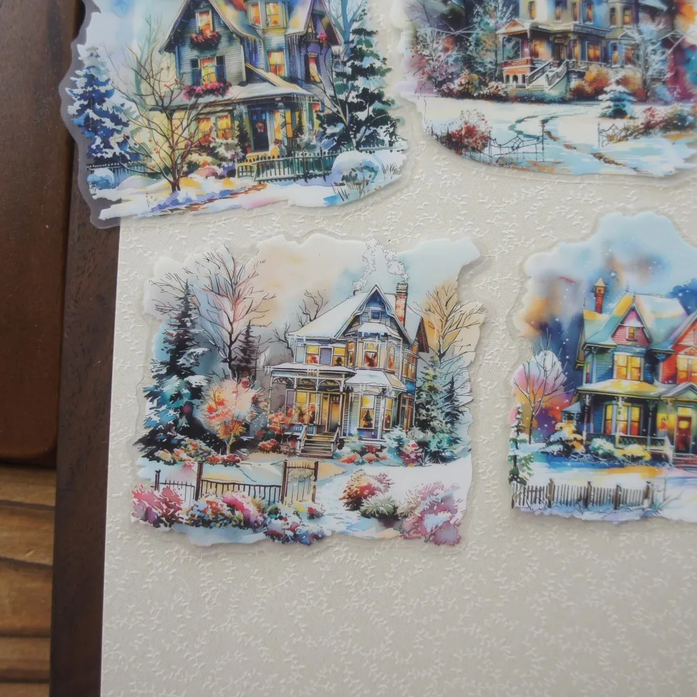 

10 Pcs Snow Day Lake Hut Style PVC Transparent Sticker Scrapbooking DIY Gift Decoration Tag