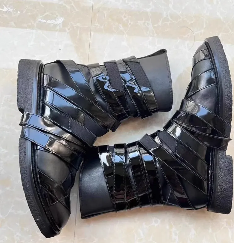 Martin boots autumn winter European and American new round toe thick bottom western fashion personality tie strappy runway show