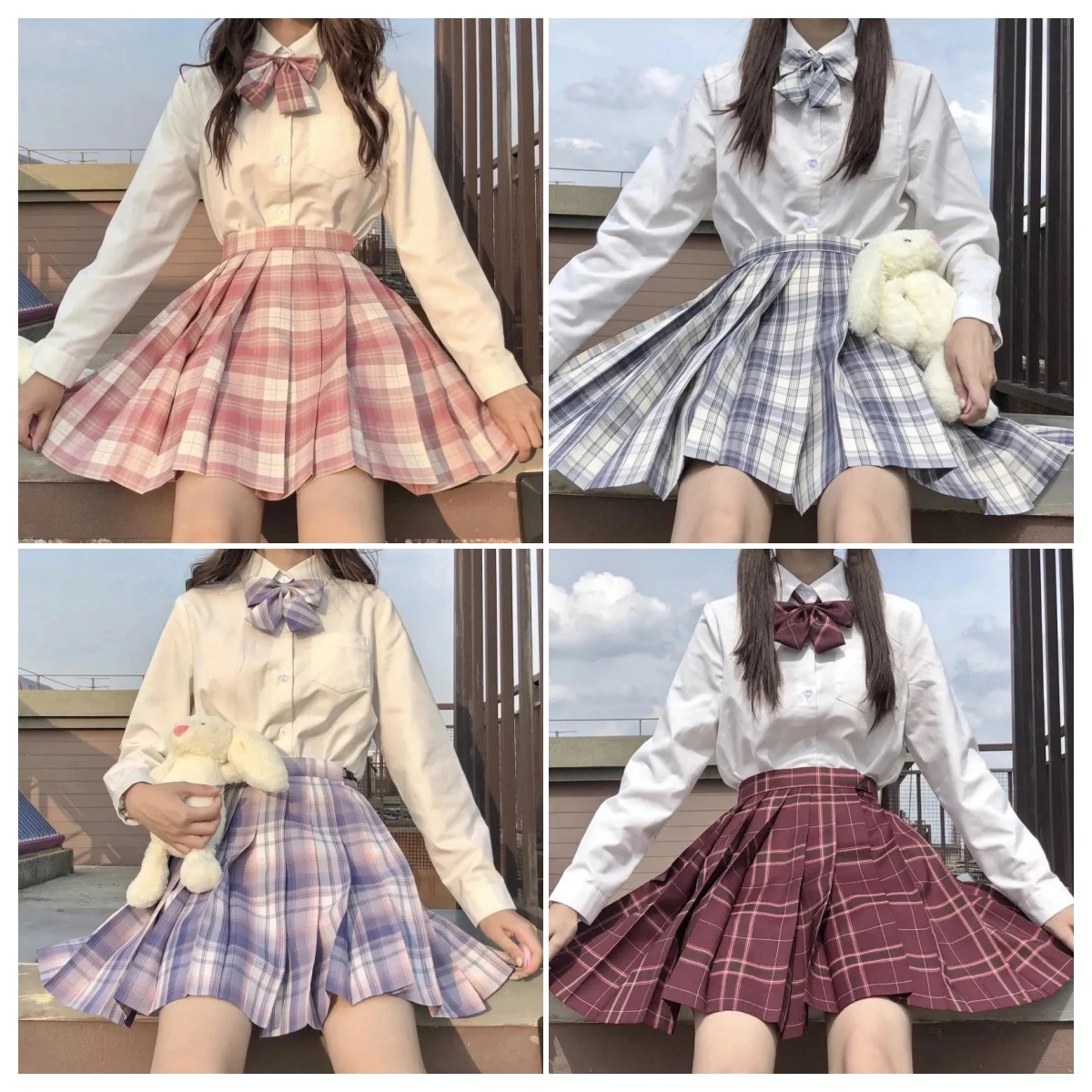 

Japanese School Uniform Original Jk Plus Size S-8xl School Uniform Spring and Autumn Lattice Skirt Top Bow Suit Sailor Suit