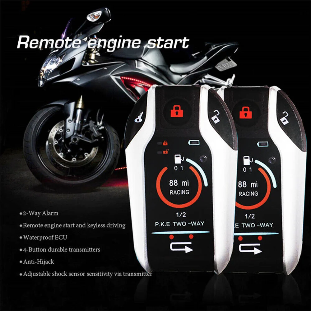 Two way Motorcycle Anti-theft Security Alarm System Scooter Burglary Vibration Alarm Remote Engine Start 5meter Auto-lock