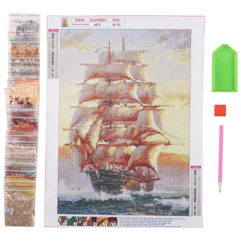 5D Diamond Embroidery Boat Landscape Handmade Diamond Painting Landscape Needlework Cross Stitch Home Decoration