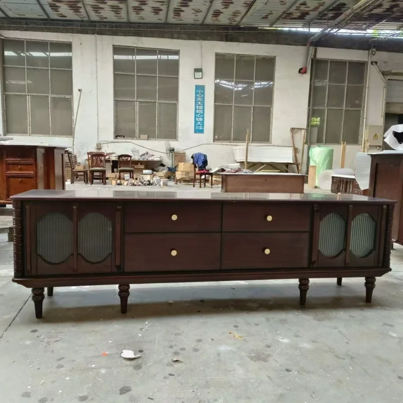 CX pure solid wood 2 meters TV cabinet living room storage, medieval solid wood French TV cabinet