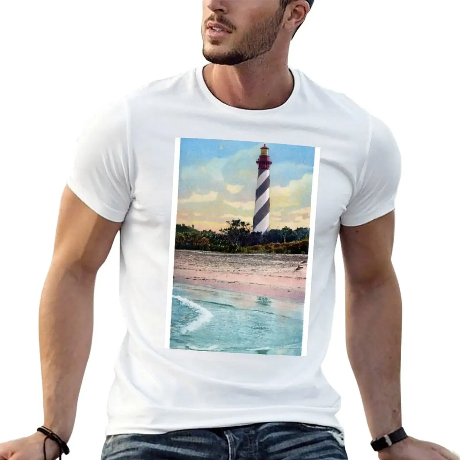 Anastasia Light House Vintage Postcard Restored T-Shirt Personalized t-shirt customs design your own Men's t shirts