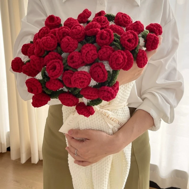 Eternal Floral Gift: Finished Knitted Rose Bouquet Blanket, Ultra-Soft Throw for Romantic Occasions & Cozy Living Room