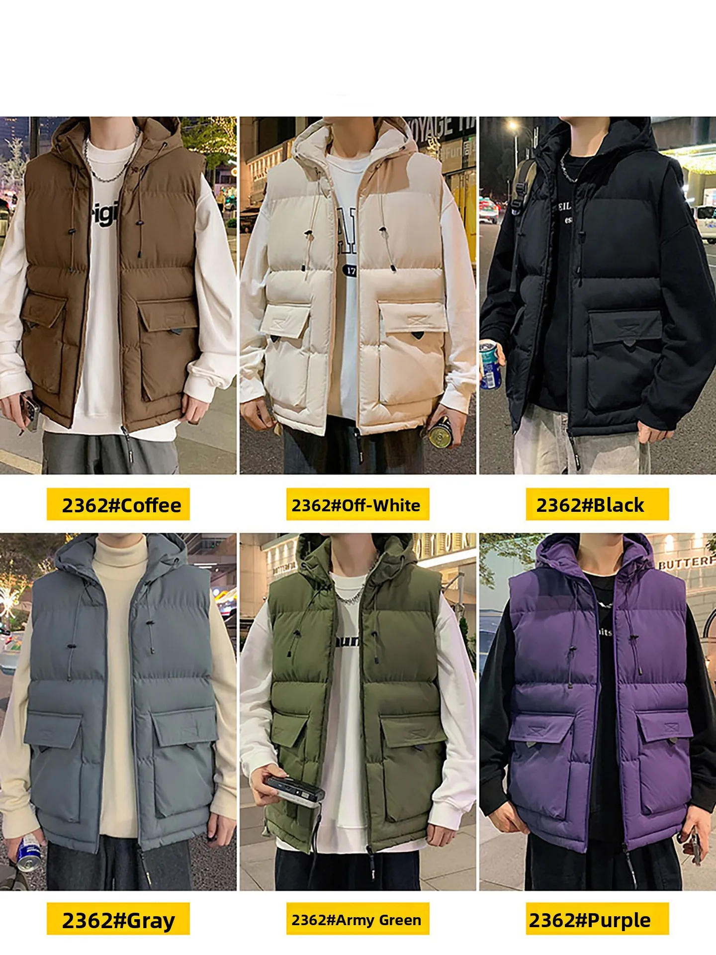 

Men's Thiened Cotton Vest Autumn Winter Anti-Cold Warm Workwear Jaet Hooded Stand Fit Faion Urban Sle Youth Coat