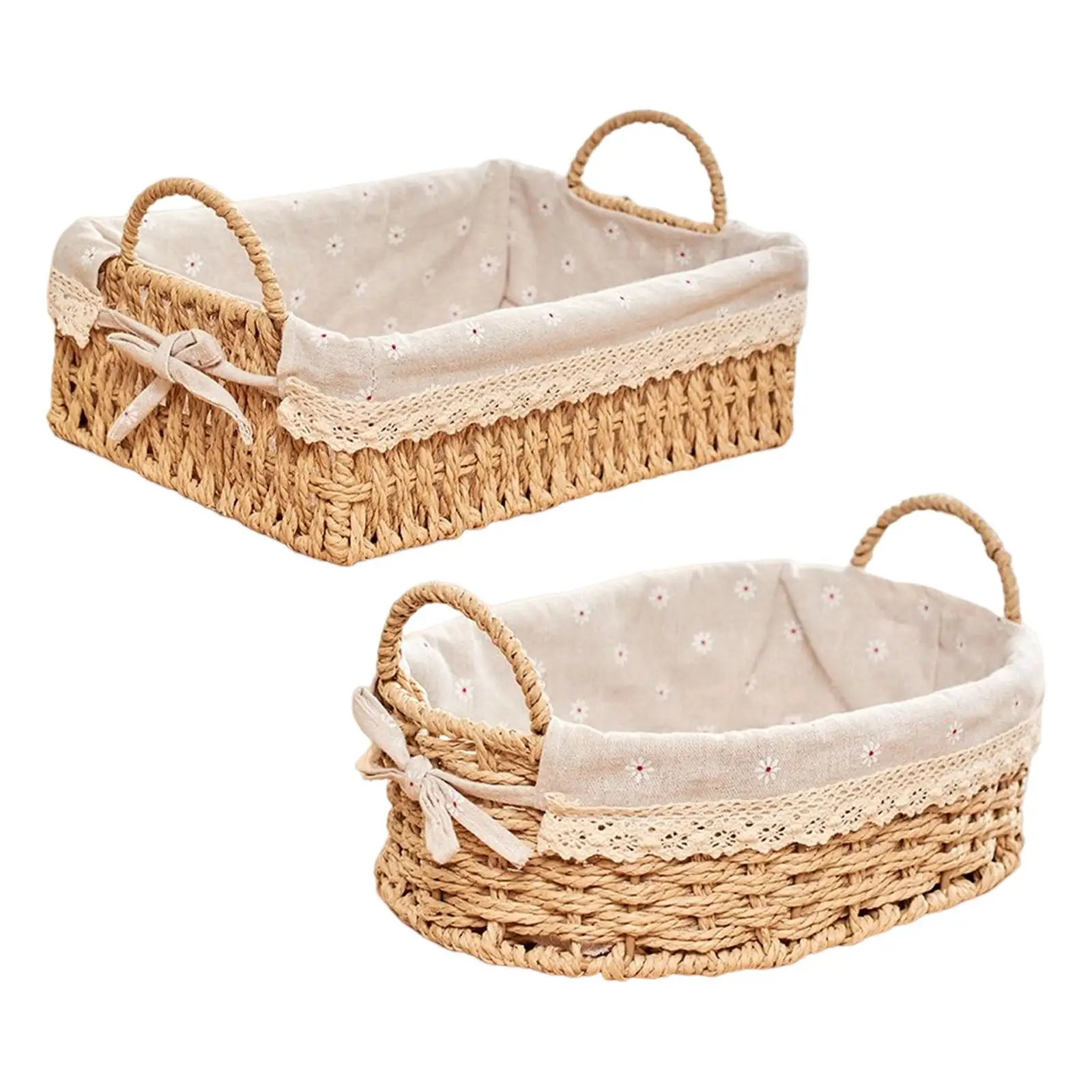 Woven Storage Baskets with Handles Handwoven Kitchen Organizer Cosmetic Box for Vegetables Toilet Desktop Sundries Organizer