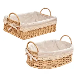 Woven Storage Baskets with Handles Handwoven Kitchen Organizer Cosmetic Box for Vegetables Toilet Desktop Sundries Organizer