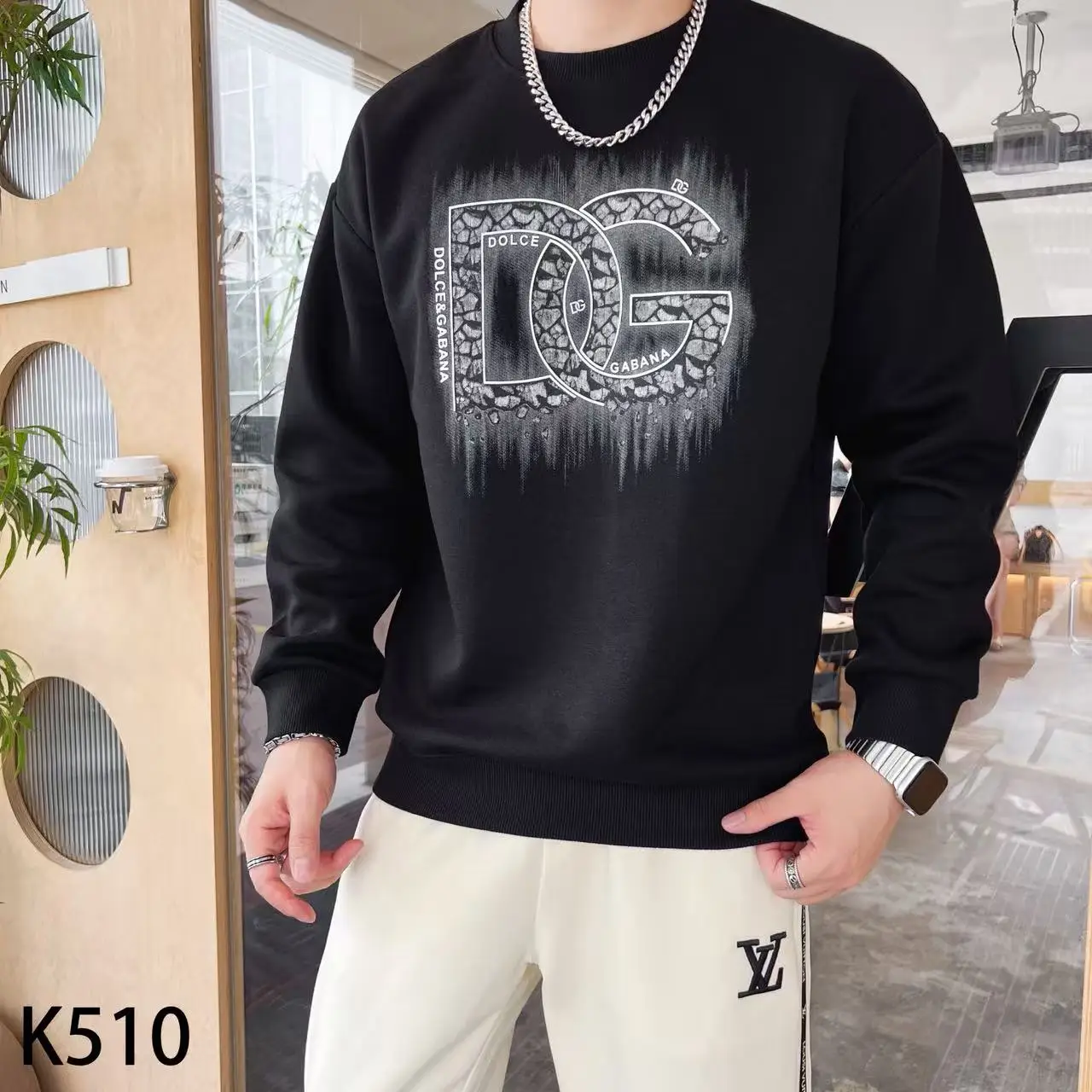 سويت شيرت رجالي عصري ماركة فاخرة هوديي مطبوع عليه حروف متعددة الاستخدامات وأكمام طويلة، ملابس كاجوال عصرية بسيطة