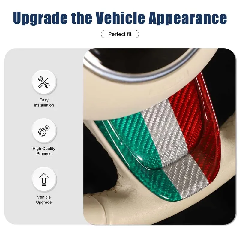

Real Hard Carbon Fiber Steering Wheel Sticker for Fiat 500 2016-2025 Car Tricolor Carbon Trim Interior Accessories