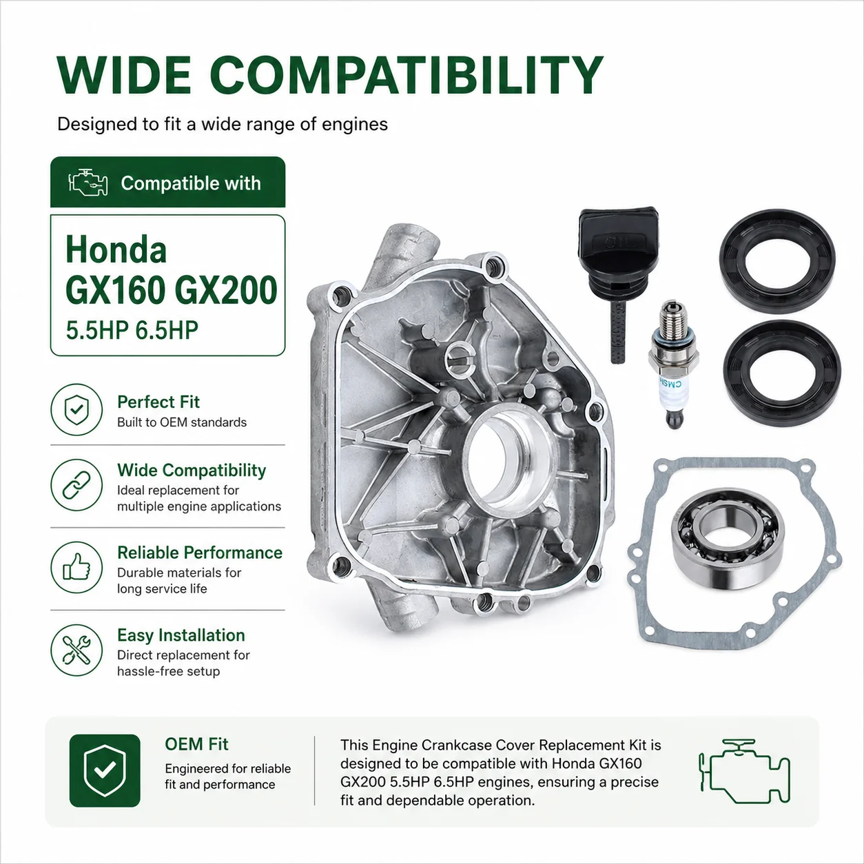 Replacement Kit 91201-Z0T-801 Oil Seal 25x41.25x6mm for Honda GX160 GX200 Lawn Mower Engine Crankcase Cover Bearing Gasket