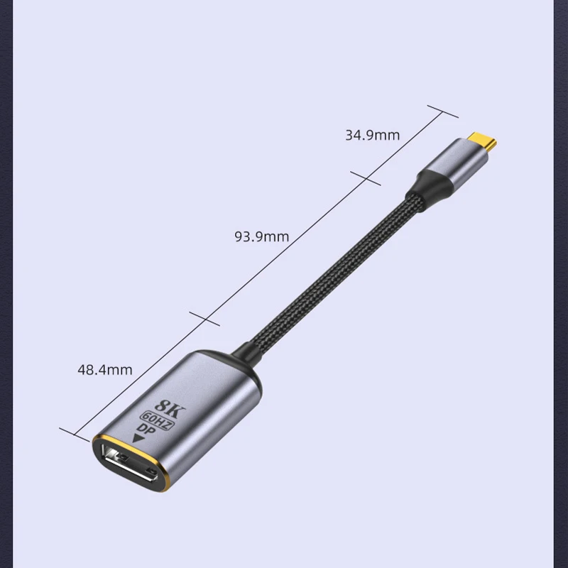 Câble USB C vers DP/Mini DP 8K @ 60, port d\'affichage de type C 1.4, adaptateur convertisseur Thunderbolt 3 4K 60Hz Displayport pour MacPleHDTV