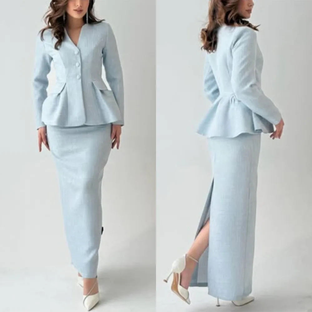 High Quality Customized V-neck Full Sleeves Ankle Length Buttons Woman Grace Hochzeit Kleid Gast Serene Hill Boutique Store متجر