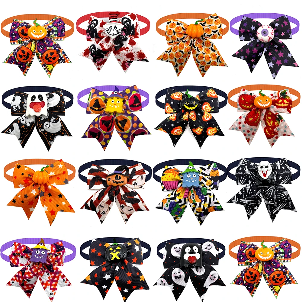 

50/100pcs Halloween Dog Bowties Neckties Adjustable Small Dog Puppy Bow Tie Collar Pets Grooming Pet Accessories for Small Dogs