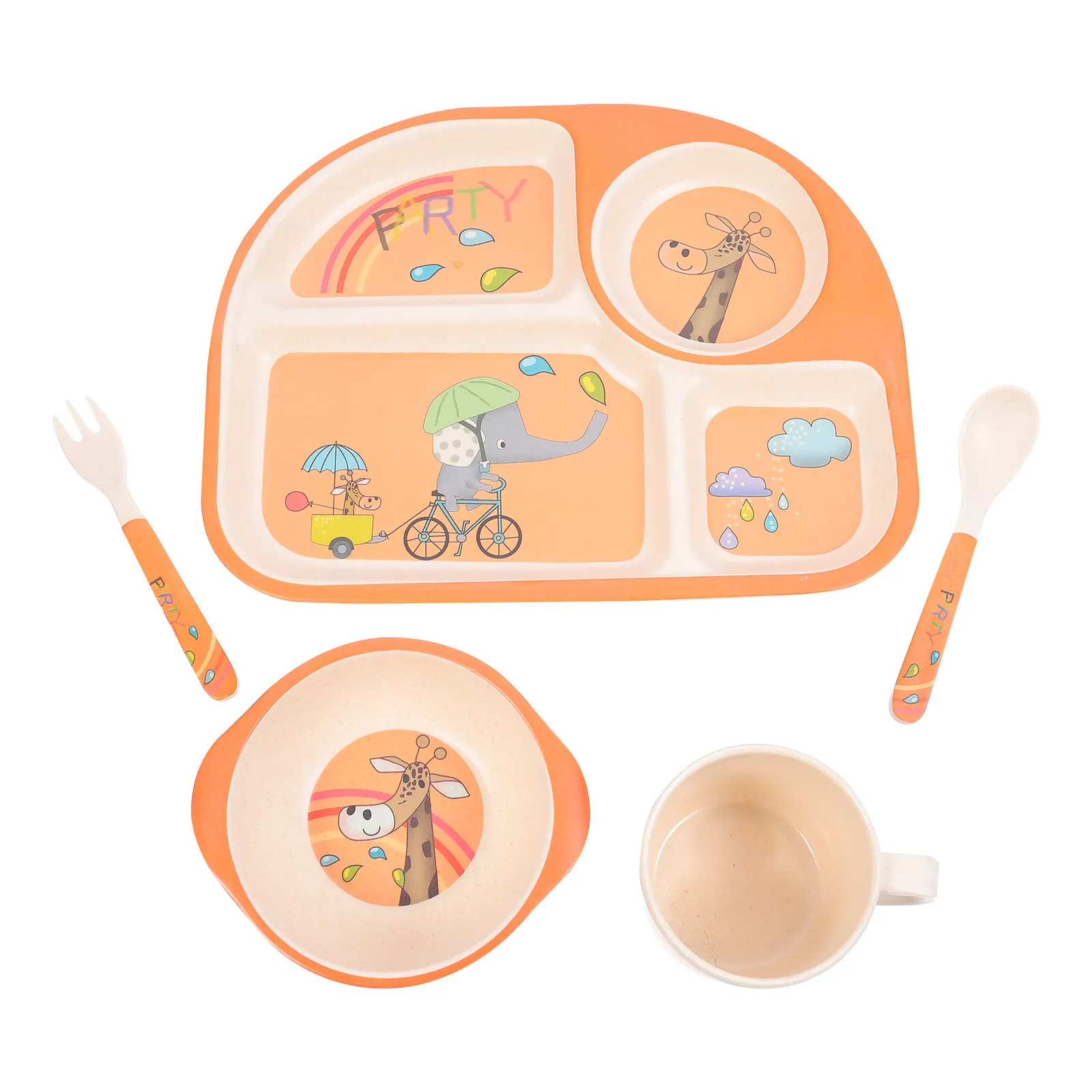 

Bamboo Fiber Baby Feeding Children Cutlery Fall Resistant Cartoon Kid Tableware Set Lovely Child Tableware Kit Kid