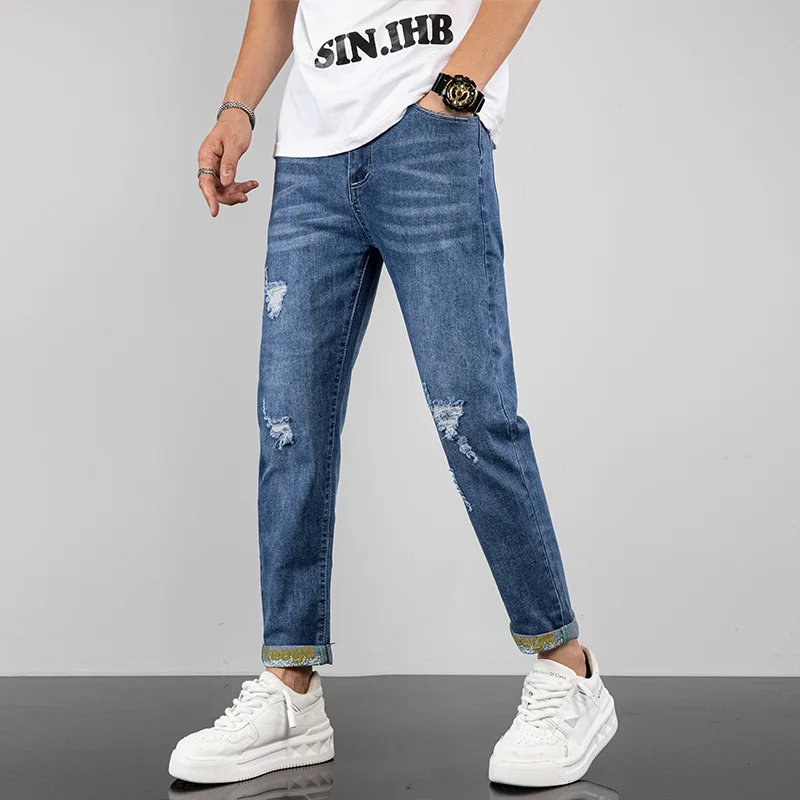 Cowboybroek Taps Toelopende Jeans Voor Mannen Broek Motor Gescheurde Jeans 2024 Trend Lente Zomer Koreaanse Mode Broek Zoom Pint