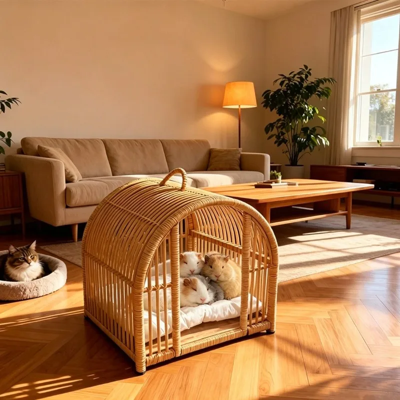 Handmade rattan cat litter, universal removable and washable cat house in all seasons, breathable pet litter, small dog kennel,