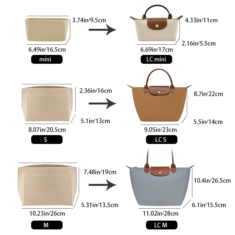 Purse Organizer Insert for Handbags, Felt Bag Organizer for Tote, Bag Insert with 4 Sizes, Compatible with Longchamp bag