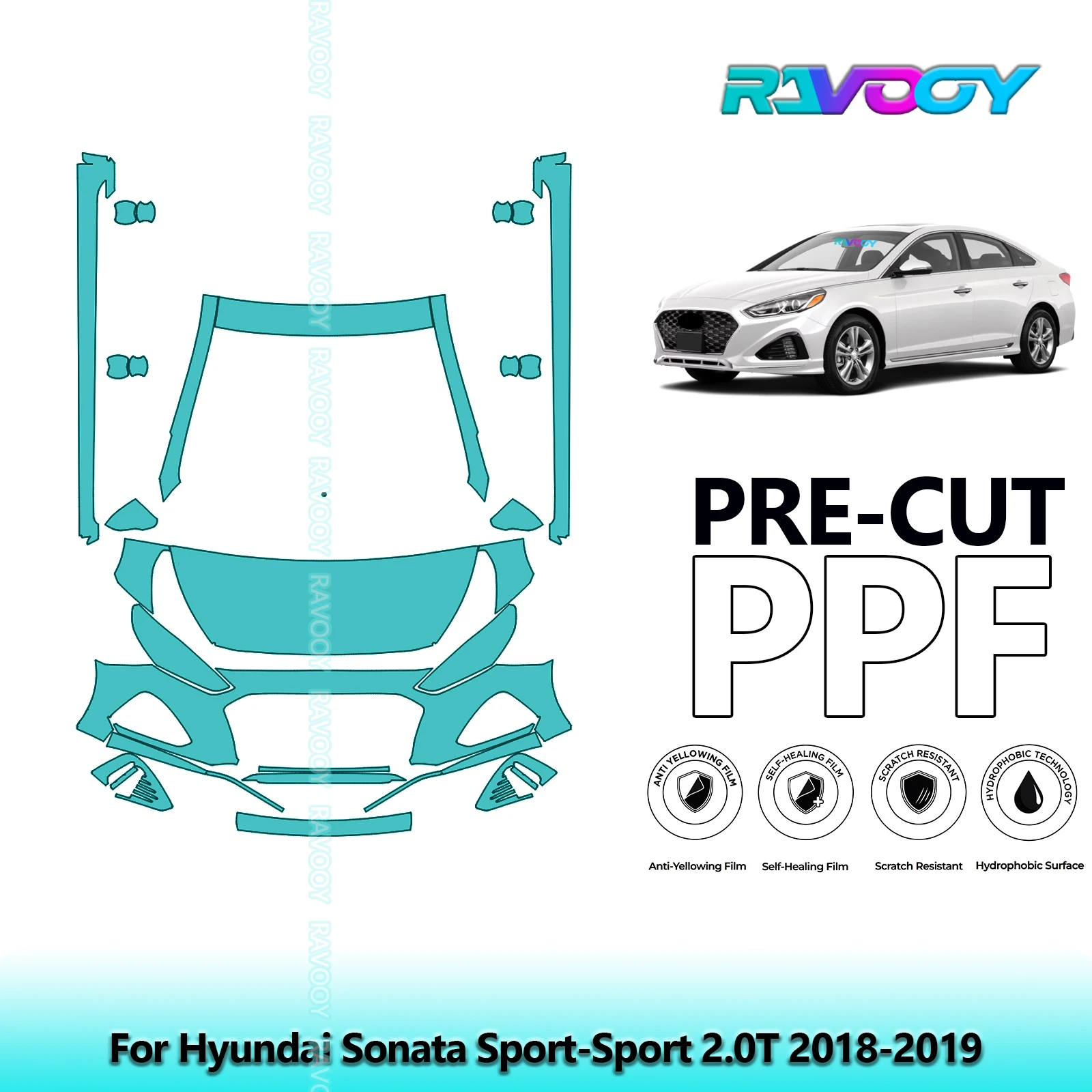 For Hyundai Sonata Sport-Sport 2.0T 2018-2019 Partial Front+Side Skirts Pre-Cut Paint Protection Film PPF Kit Clear/Matte/Black