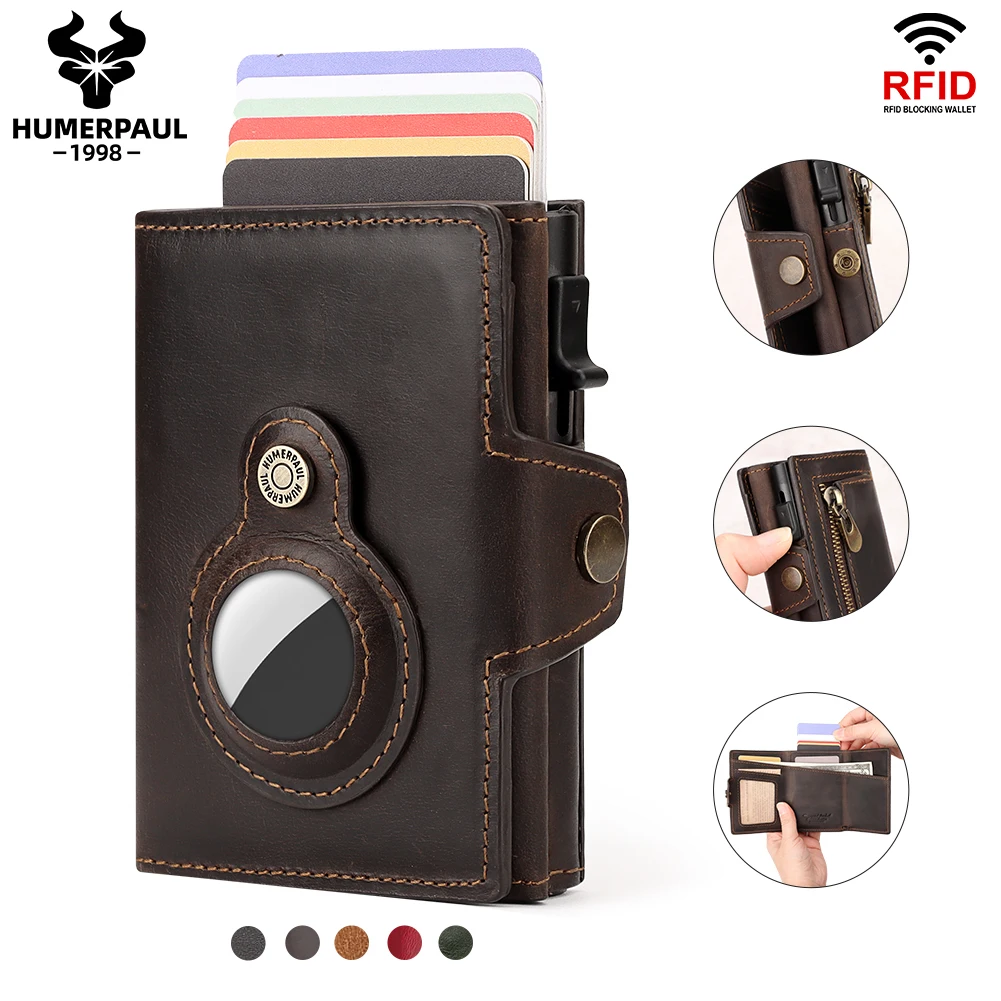 

Rfid Anti Theft Credit Card Holder with Airatg Cover Genuine Leather Minimalist Men Wallet Bank Cardholder Case Zip Coin Purse