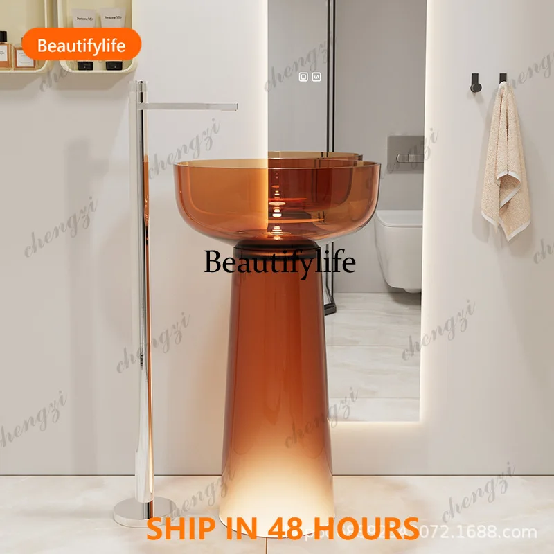 03 Column basin transparent art bathroom color floor type integrated hand wash basin