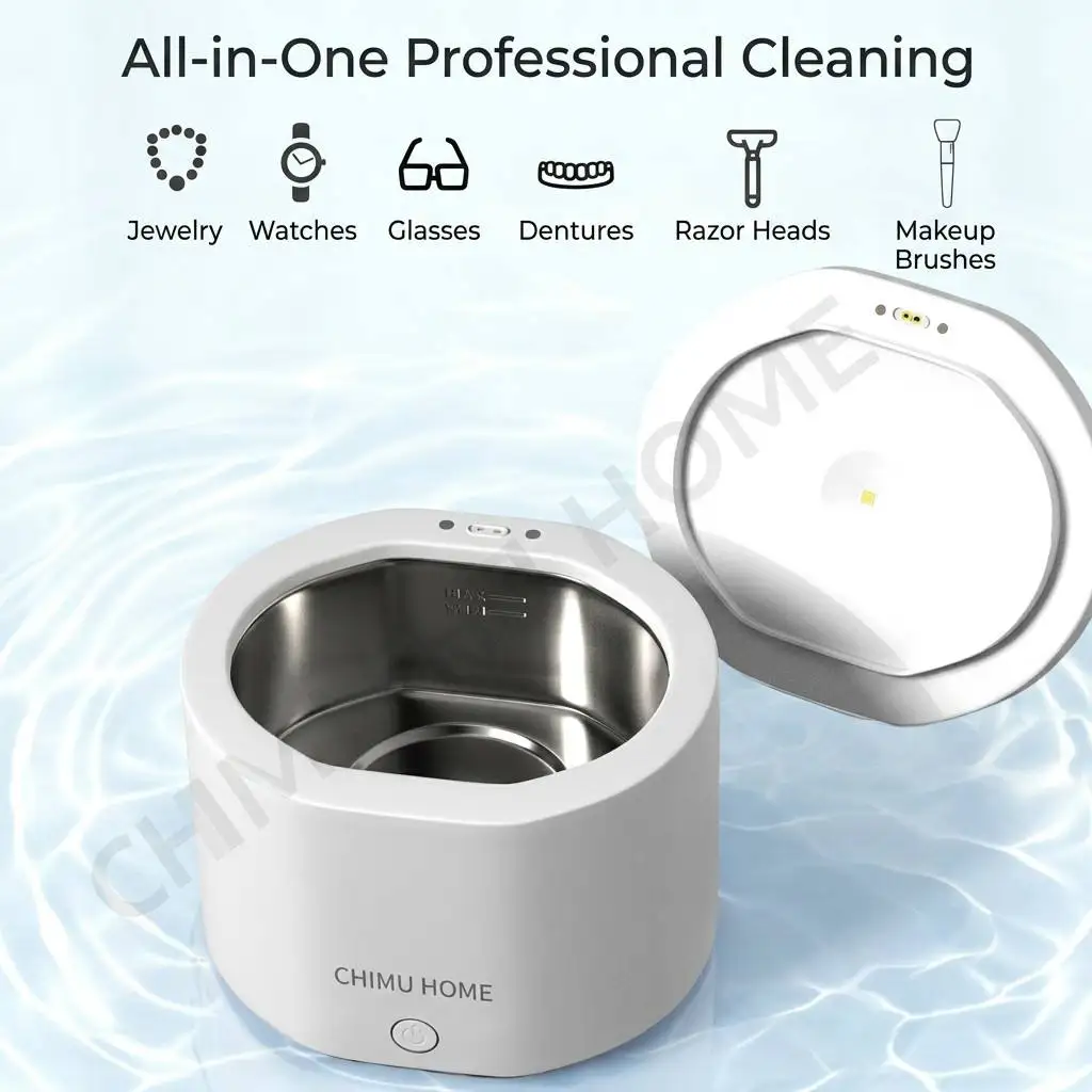 【CHIMU HOME】Mini Ultrasonic Cleaner 42kHz Sonic Power Jewelry Glasses Watch Denture Sanitizer with 304 Stainless Steel