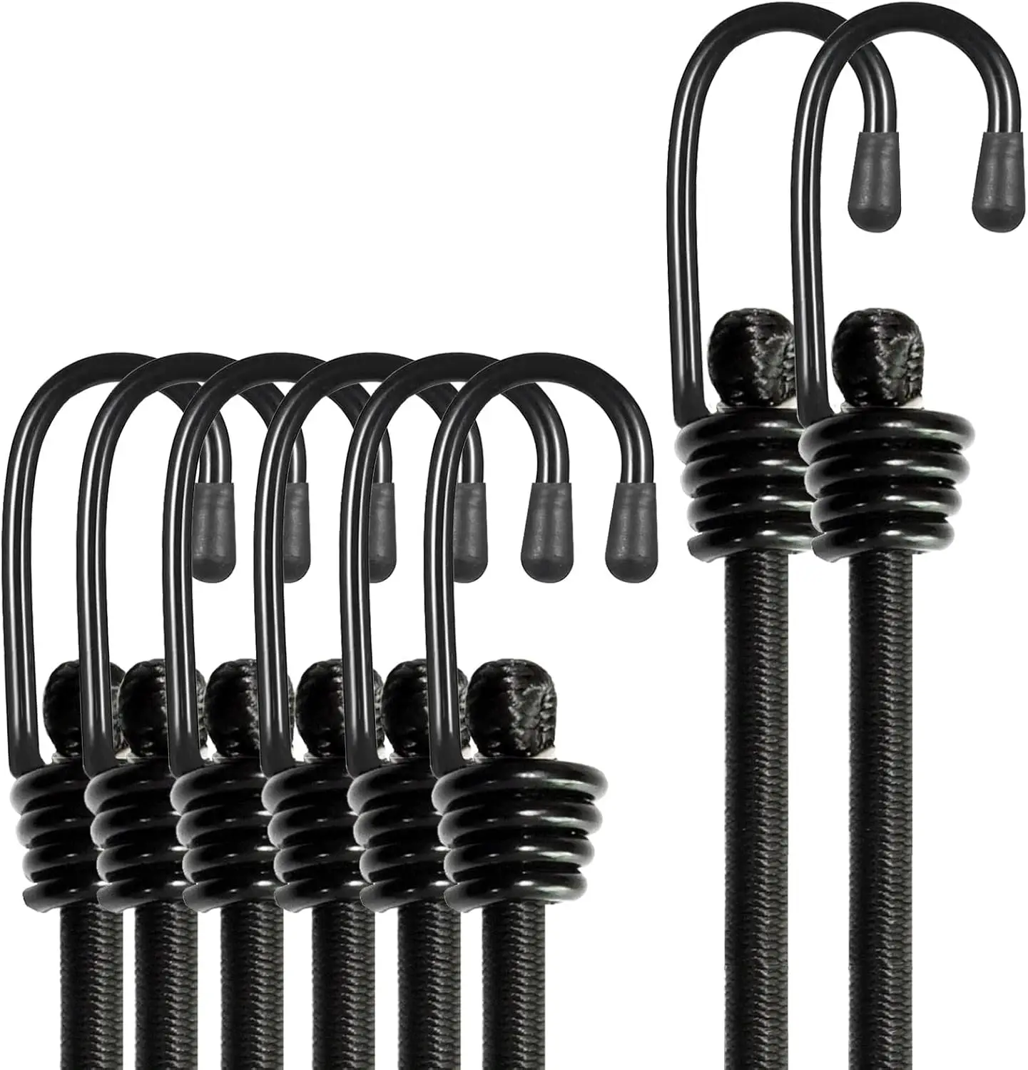 

Heavy Duty Bungee Cords with Hooks for Securing Tarps, Luggage, Tents, Bikes, and Garden Tidying, 24in 6pcs + 48in 2pcs (Black)