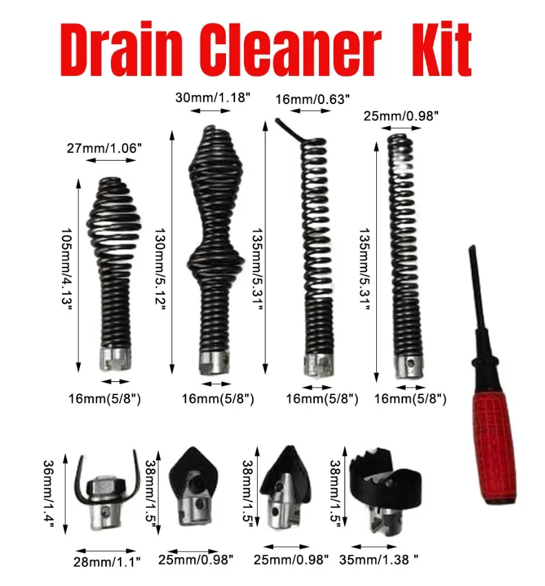 9pcs Manganese Steel Drain Cleaner Auger Set For For Ridgid For C8 Pipe Dredging Machine Accessories Plumbing Tool Kit