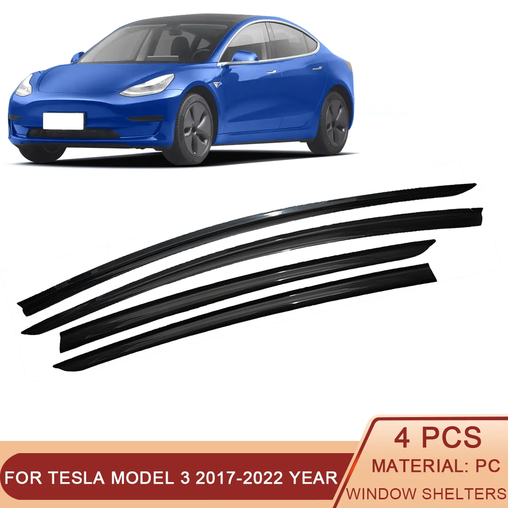 Window Visor for Tesla Model 3 2017-2022 Weathershied Door Visor Wind Sun Rain Guards Side Window Wind Deflectors Auto Parts 