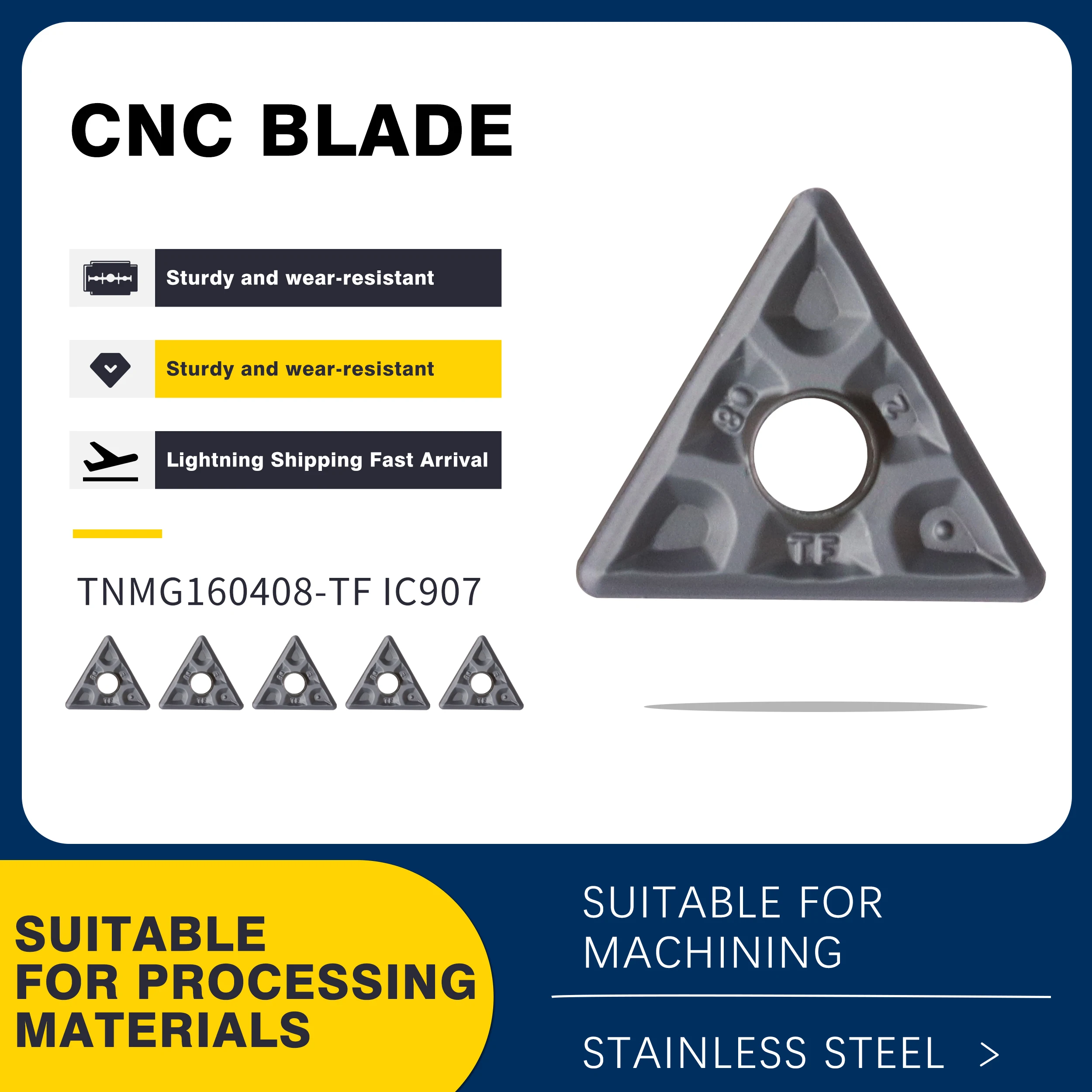 TNMG160404-TF IC907 IC908 TNMG160408-TF IC907 IC908 Carbide Inserts CNC Metal Lathe Turning Tools Blades, Stainless Steel Tools