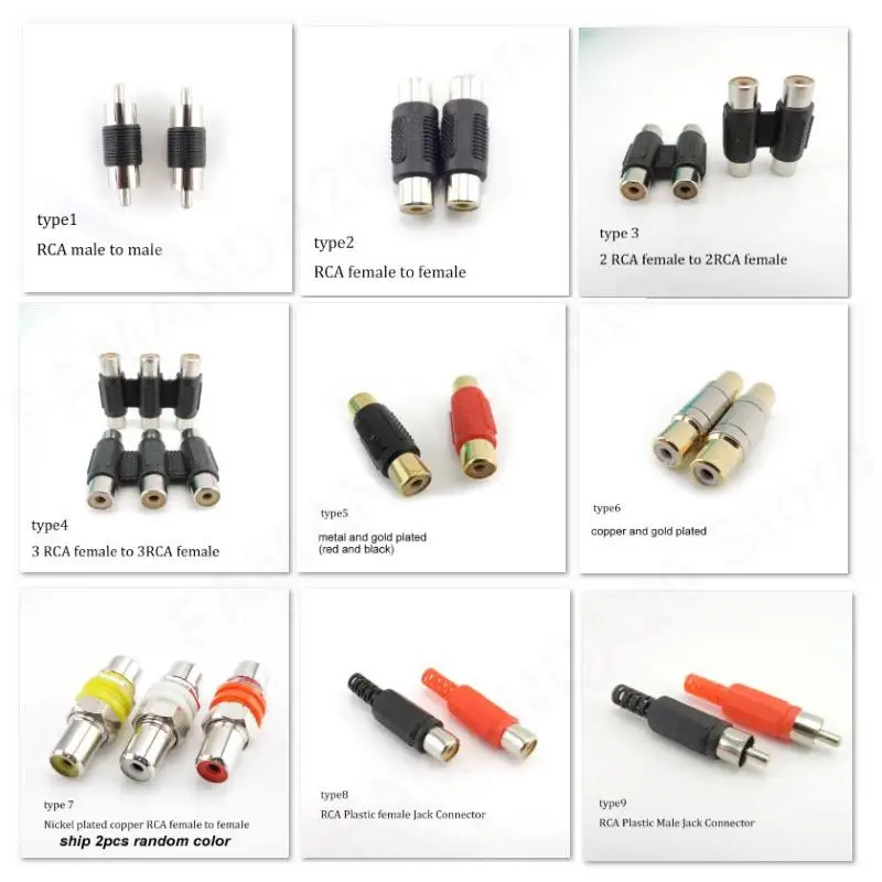 2pcs RCA Male female to 2rca 3rca male Female RCA Connector Splitter Adapter AV Video Audio T Plug RCA 2 3 way right angel m20 view 3