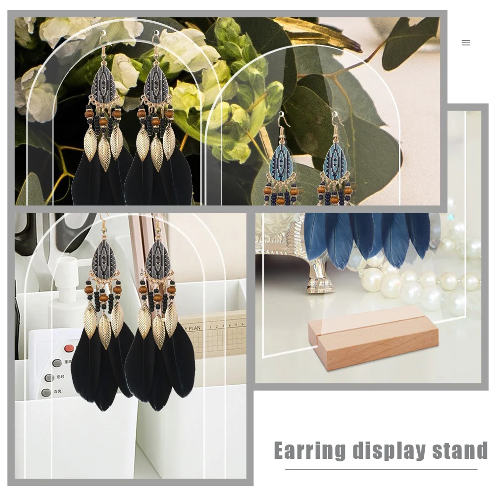 

1 set 1 Set Earring Display Stand Wood Base Acrylic Holder For Dangle Earrings Jewelry Display Rack Tabletop Organizer Stand