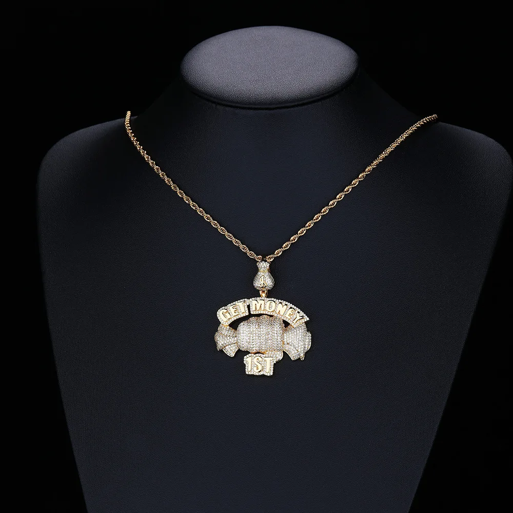 

Европейско-американский кулон в стиле хип-хоп «Get Money», модный модный аксессуар с микро-паве из циркония на меди