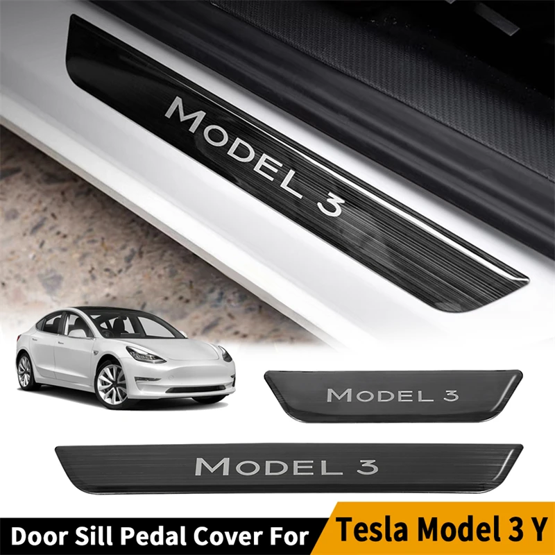 Front Rear Door Sill Decoration Wrap Cover For Tesla Model 3 Y 2017-2021 2022 2023 Model3 Accessories Pedal Protection Strip