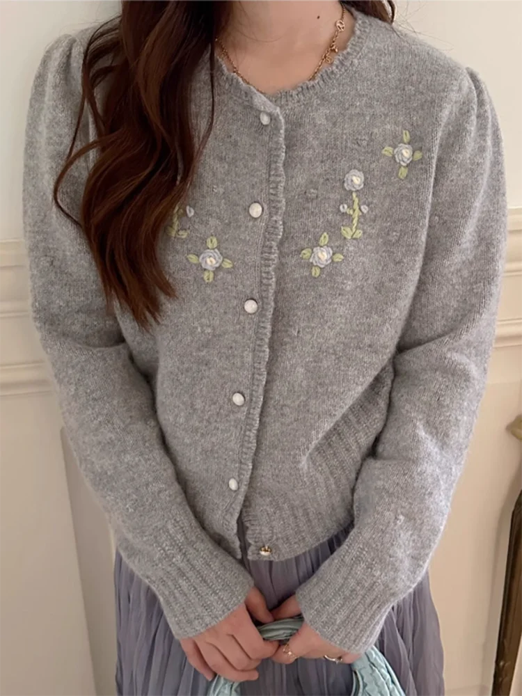 

Autumn Cardigan For Women Korean Style Sweet Comfortable Sweaters Pullovers Three-dimensional Flowers Long Sleeve Sweater Coat
