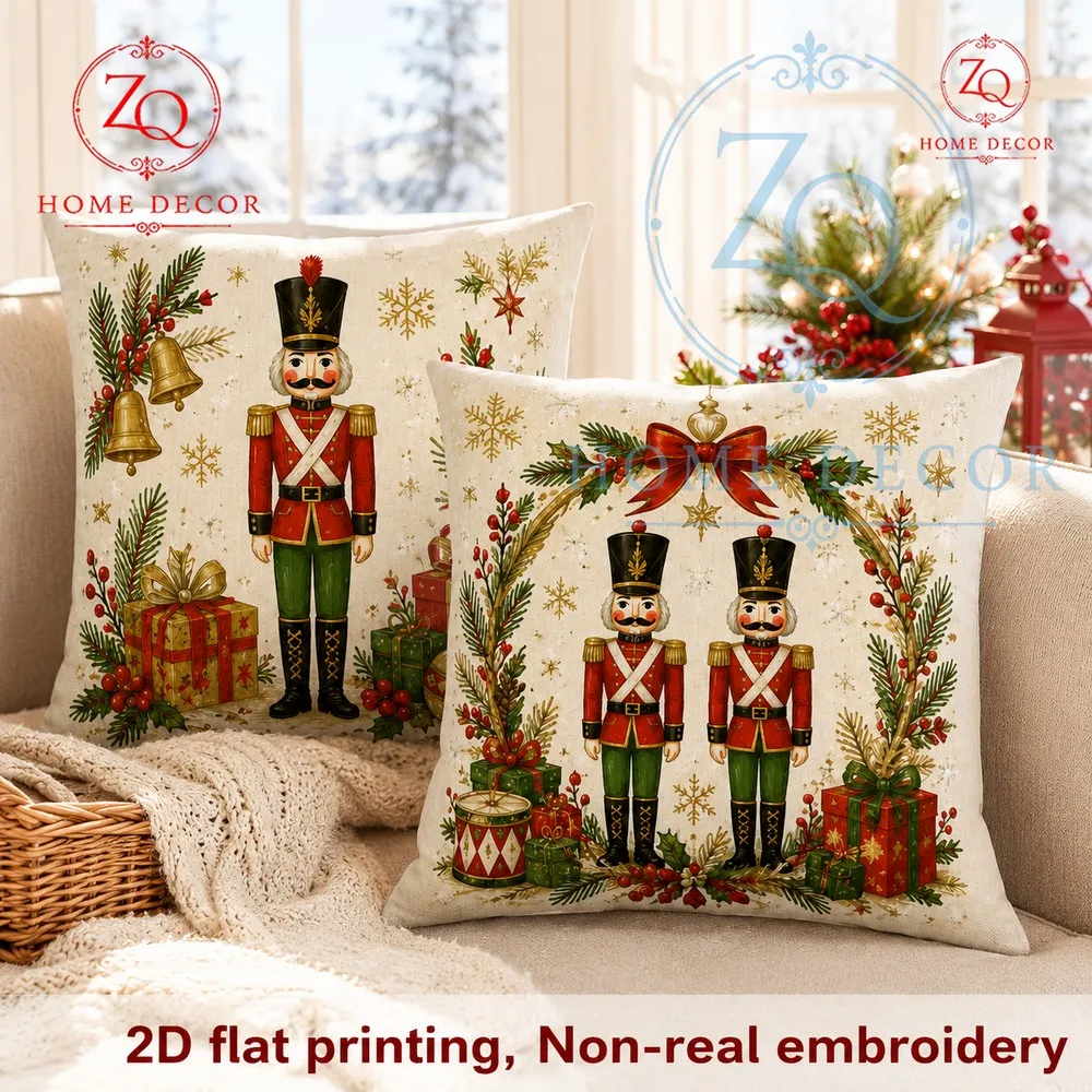 Double Soldier Christmas Wreh Pillowcase Retro RedBrown Festive Home Cushion Affective Bay Window Decorion Pillowcase