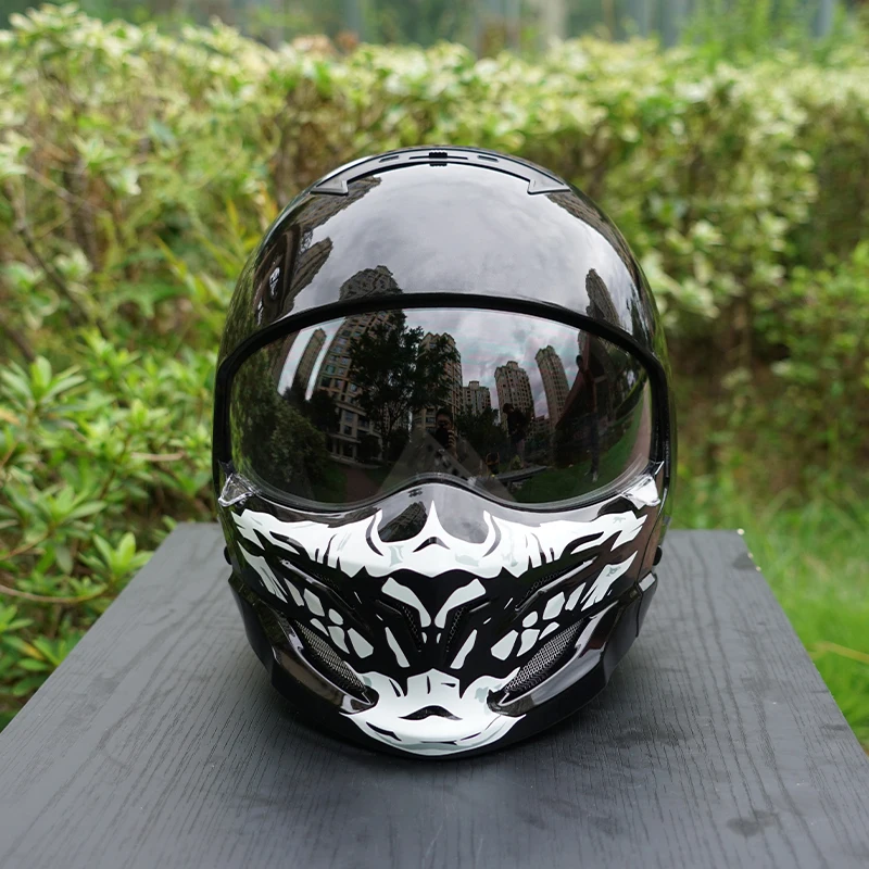 

3color lenses Black glossy skull dark style motorcycle helmet men's winter helmet full face