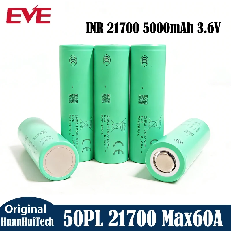1-20ocs EVE 50PL INR21700 5000mah 60A 3.6V Batterie au lithium à décharge élevée 21700 Cellule rechargeable pour outils électriques