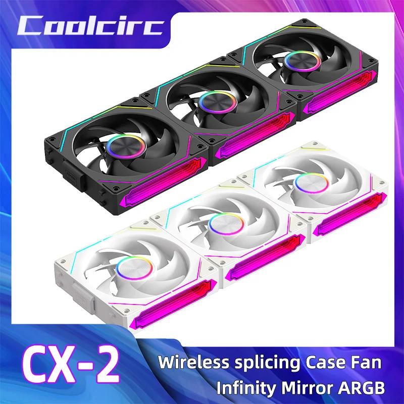 Coolcirc Chassis Fan  12V/4Pin PWM 5V 3pin ARGB Lighting Air Volume 58.36CFM Fan speed 800-2000RPM 120mm Ventilator