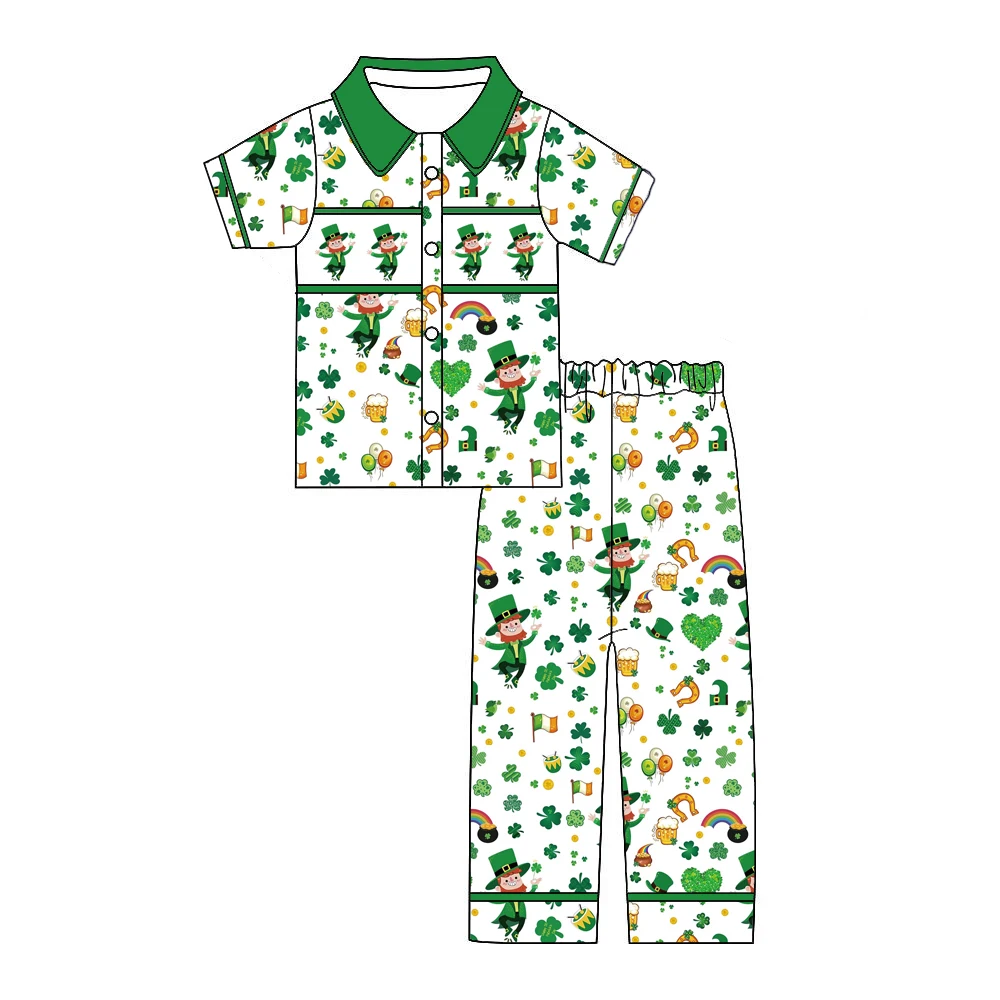 مجموعة سراويل قصيرة الأكمام مطبوعة باللون الأخضر لعيد القديس باتريك للأولاد والبنات من مادة حرير الحليب #2