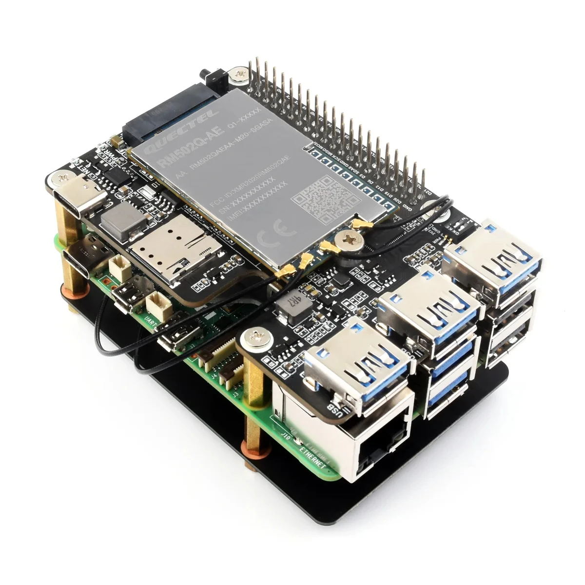 PCIe TO 4G/5G M.2 USB3.2 HAT+ 웨이브쉐어 (라즈베리 파이 5용) SIMCom Quectel 4G 5G 모듈 호환 라즈베리 파이 5 HAT