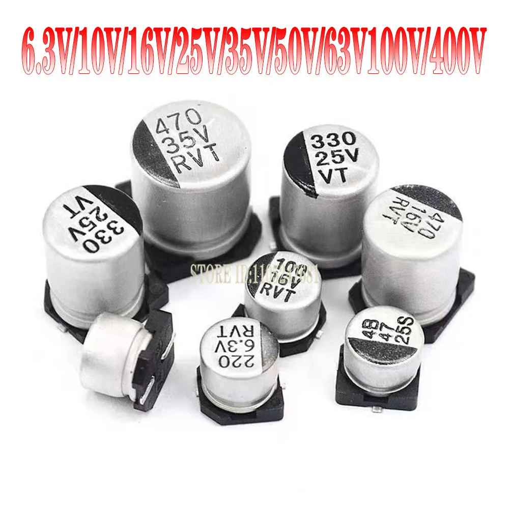 10 шт. Smd алюминиевый электролитический конденсатор 6.3v 10v 16v 25v 35v 50v 63v 100v 1uf 10uf 22uf 33uf 47uf 100uf 330uf 470uf 1000uf