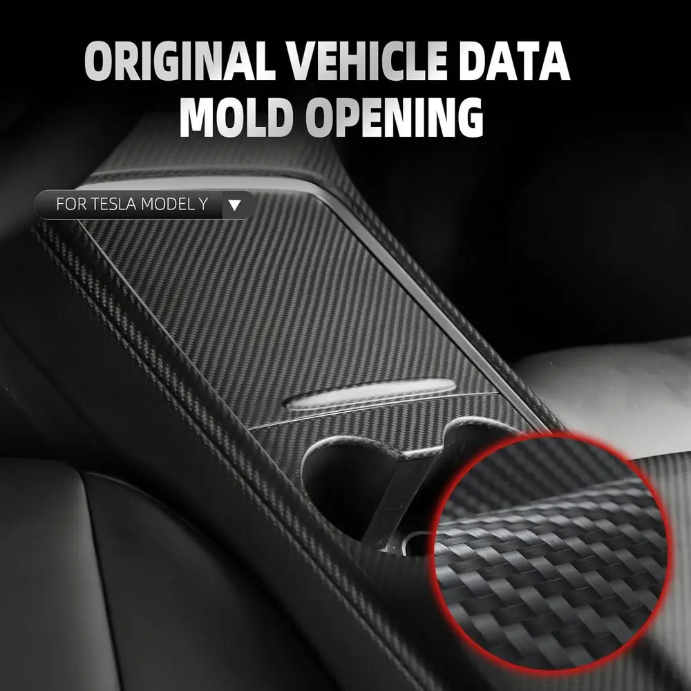 Center Console Wrap Compatible with Tesla Model 3 Model Y 3K Real Carbon Fiber Console Cover Interior Decoration Wrap Kit 2PCS A