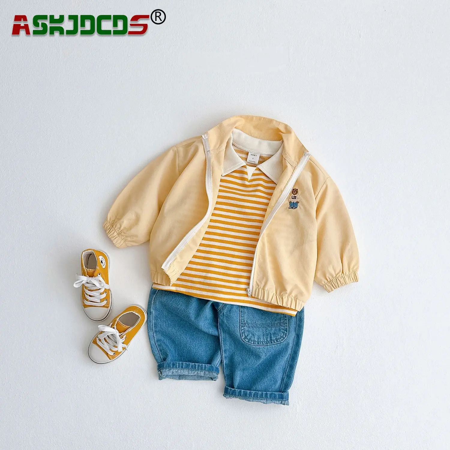 Wind and Sun Protection Jacket Kids Baby Girls Boys Full Sleeve Embroidery Bear Solid Color Zipper Top Outwear Infant Children