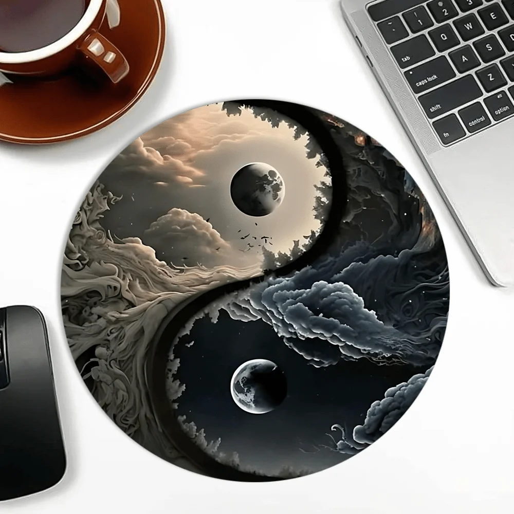 Celestial Yin Yang Moon Mouse Pad Round Desk Mat Non Slip Desk Mat Gaming Mat Desk Accessories Office Keyboard Mousepad