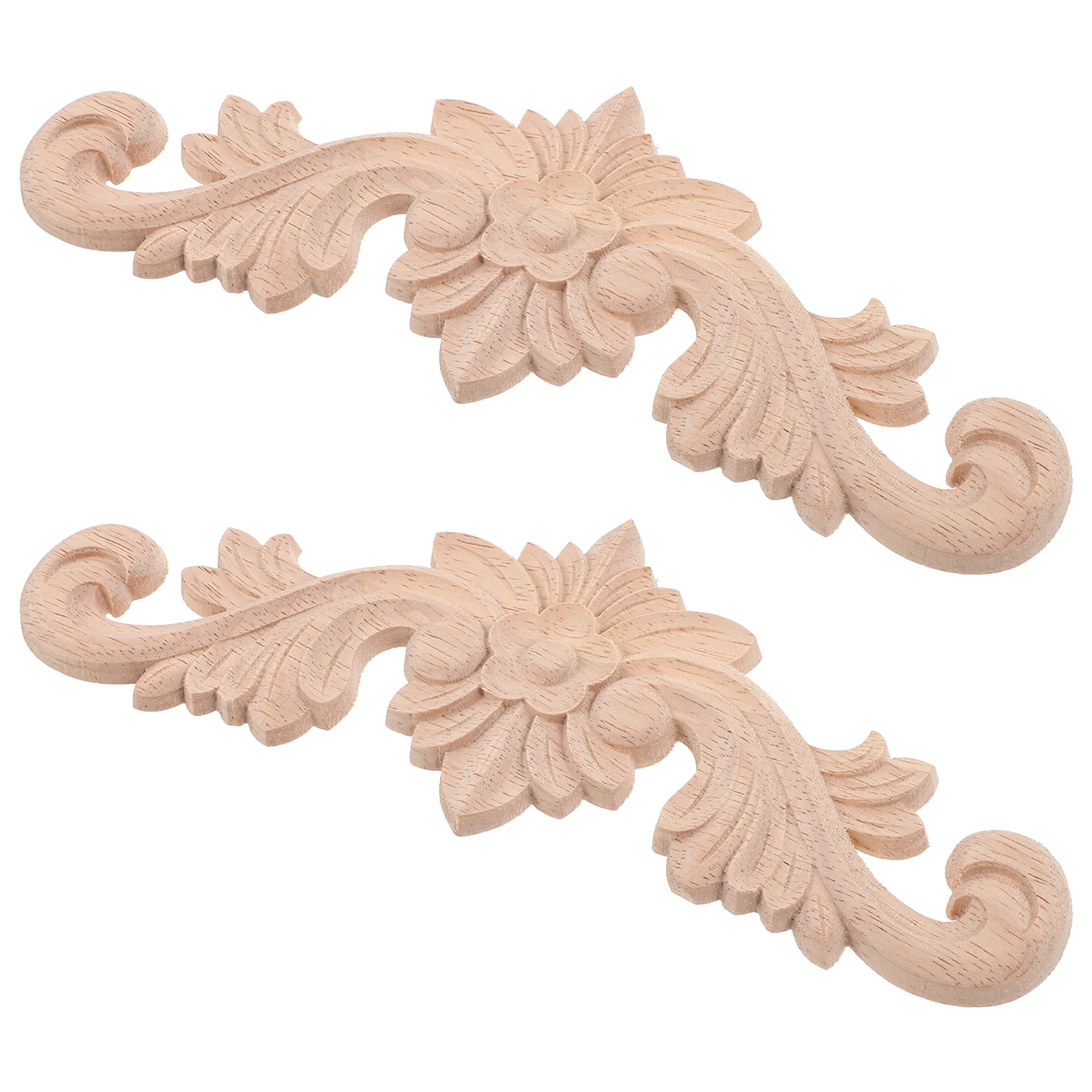 2 Pcs Solid Wood Flower Decal Cabinet Wooden Appliques Decor Wardrobe Onlays Vintage Decorate