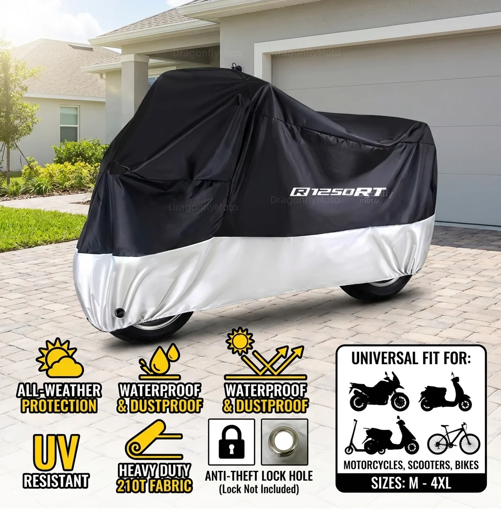 

Всесезонный чехол для мотоцикла BMW R1200RT R1200 RT R 1200RT 2004-2013, серебристо-черный, водонепроницаемый, пылезащитный, с защитой от ультрафиолета