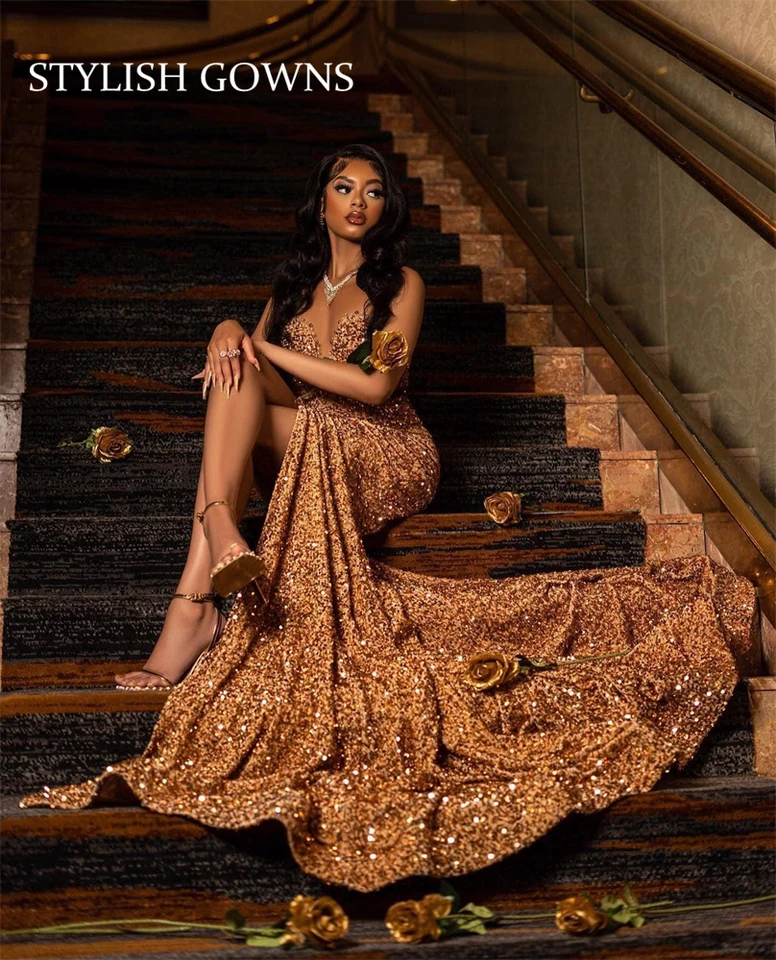 champagne prom dress black girl Elegant Long Champagne Mermaid Prom Dress with Sleeveless Beading and Newinlook