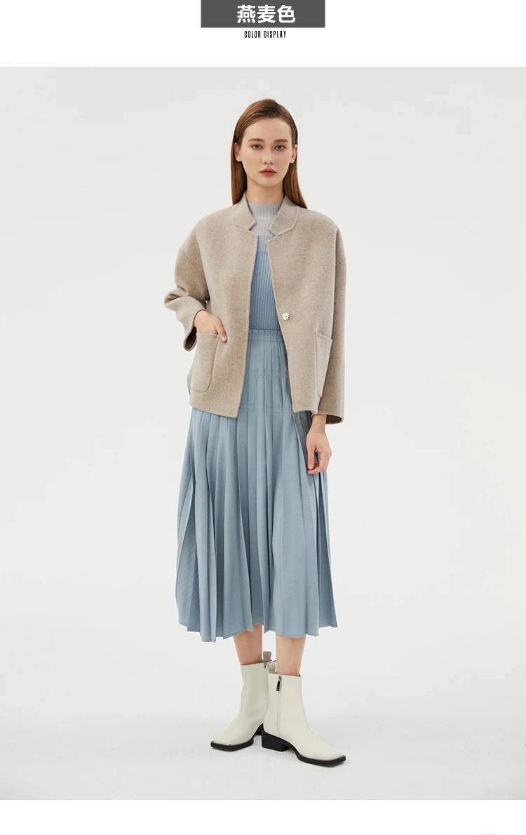 CAIXINGLE Herbst- und Winterneuer Damenmantel 100% Reine Wolle Wendbarer Wollmantel Stehkragen Schwalbenschwanz-Damen-Crop-Top – Detail 11